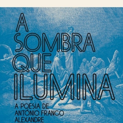 Capa de livro 'A SOMBRA QUE ILUMINA' em fundo azul com figuras humanas desenhadas