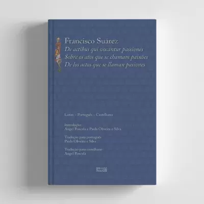 Livro de capa dura azul com texto em várias línguas sobre fundo branco