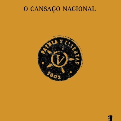 Capa de livro laranja com textos e selo preto