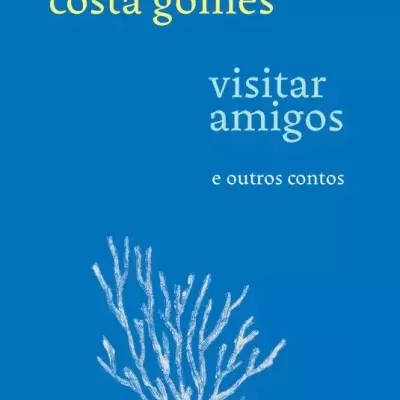Capa azul com texto amarelo e branco, coral branco, título e autora, logótipo DAQUIXOTE