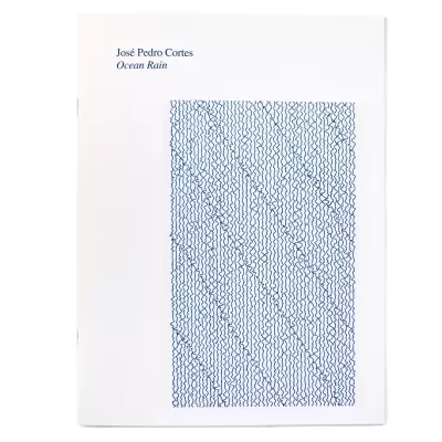 Capa de livro branco com título Ocean Rain e desenho azul abstrato