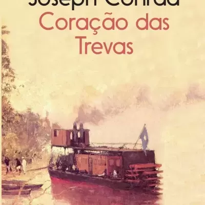 Capa do livro 'Coração das Trevas' de Joseph Conrad com ilustração de barco a vapor no rio