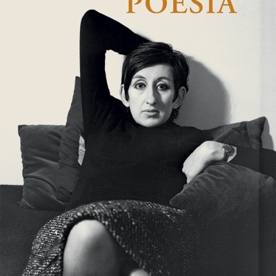 Capa de livro com mulher sentada num sofá e texto Luiza Neto Jorge POESIA