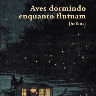 Capa de livro com barco à noite, pontos de luz e texto em português