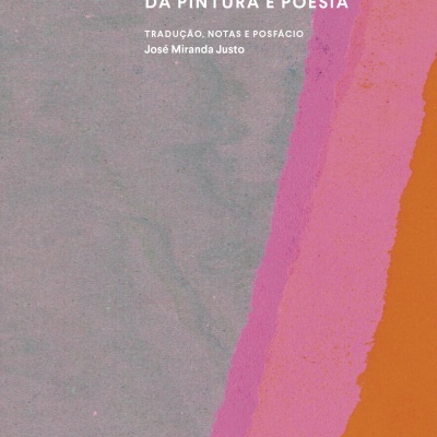 Capa de livro com texto em tons cinza, lilás, rosa e laranja