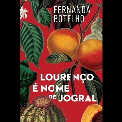 Capa do livro 'Lourenço é nome de Jogral' com ilustrações botânicas em fundo vermelho