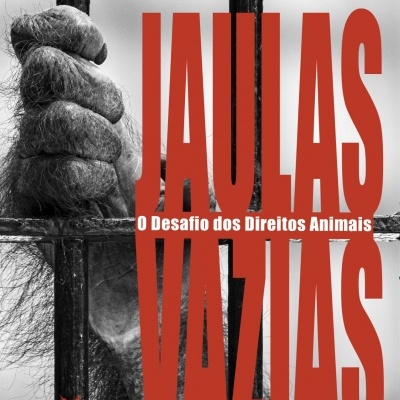 Capa do livro Jaulas Vazias com imagem de mão de animal em jaula e texto em português