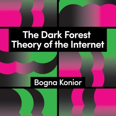 Capa de livro com padrões abstratos em verde, rosa e preto e texto em branco