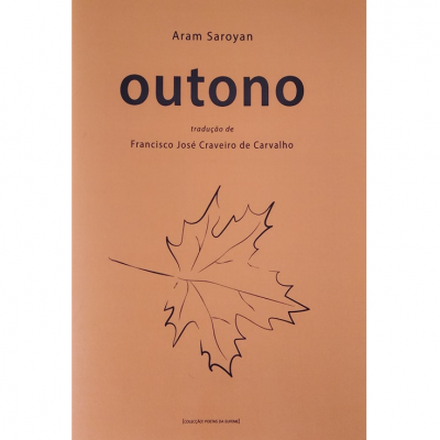 Capa de livro 'outono' com ilustração de folha de árvore em linha preta