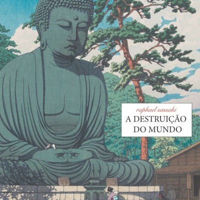 Ilustração de estátua de Buda verde com duas pessoas e título do livro