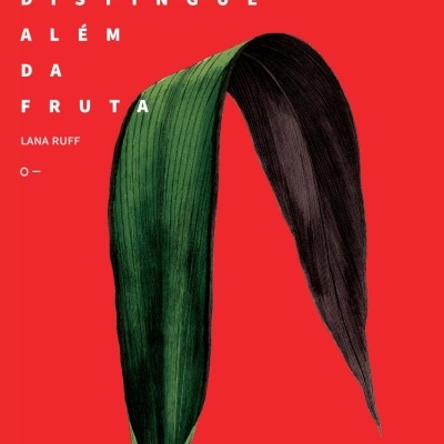 Capa de livro vermelha com folha verde e texto branco