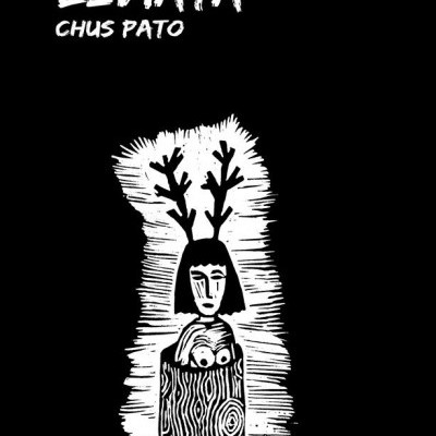 Ilustração branca com texto 'CARNE DE LEVIATÃ CHUS PATO' sobre fundo preto.