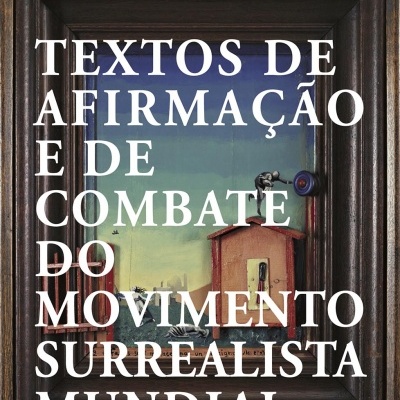 Capa de livro com pintura surrealista e texto em branco