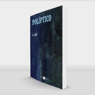 Livro intitulado 'POLÍPTICO' com capa azul escuro