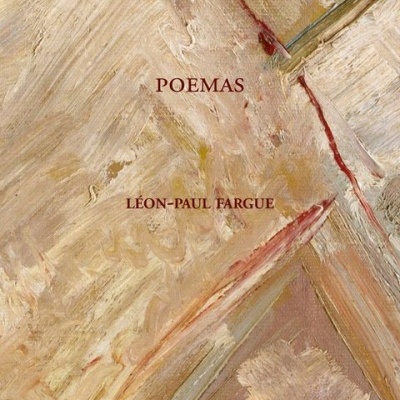 Capa de livro 'POEMAS' de LÉON-PAUL FARGUE com textura em tons neutros e vermelhos