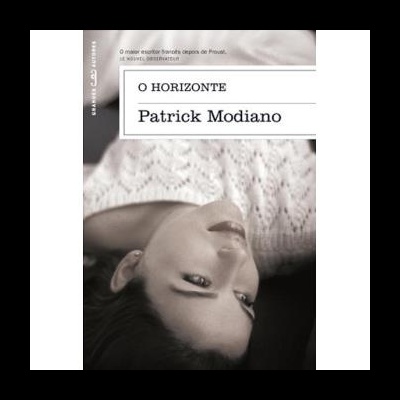 Capa de livro O Horizonte de Patrick Modiano com foto preto e branco de mulher deitada