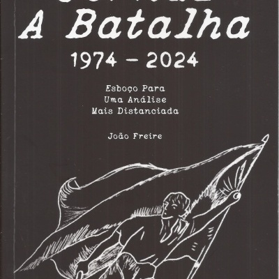 Capa de livro preta com texto branco e desenho de figura humana com bandeira