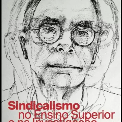 Capa de livro com desenho de rosto masculino e texto em vermelho e preto