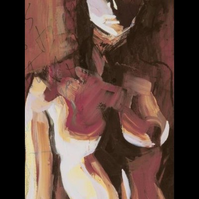 Imagem artística abstrata com tons castanhos, rosa, branco e preto.