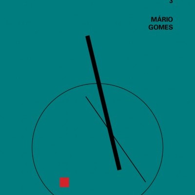 Capa de livro verde-azulado com formas geométricas e texto em preto no canto superior direito