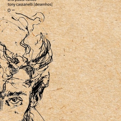 Capa de livro com ilustração a preto em fundo castanho texturado