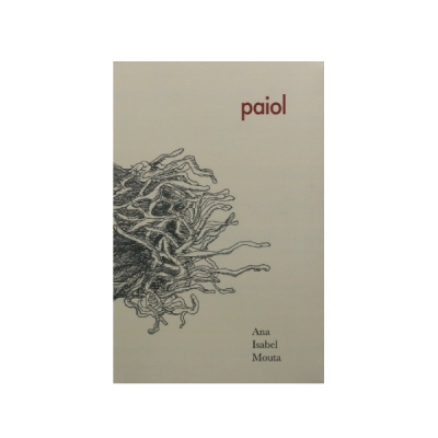 Capa de livro 'paiol' com ilustração de raízes ou ramos em preto