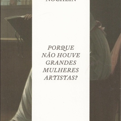 Capa de livro com pintura de mulher e texto central em faixa branca