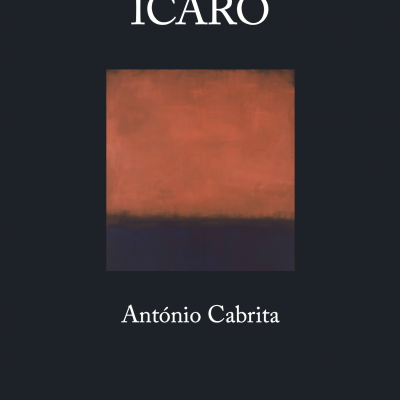 Capa de livro Ícaro de António Cabrita com fundo preto e pintura abstrata