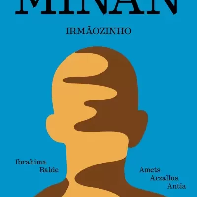 Capa de livro azul com título MIÑÁN e ilustração abstrata de cabeça