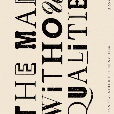 Capa de livro THE MAN WITHOUT QUALITIES de Robert Musil com design em preto e bege.