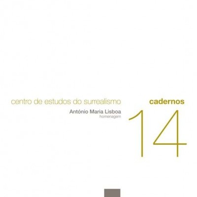 Capa branca de livro com texto dourado e cinza sobre surrealismo e número 14