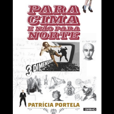 Capa do livro 'Para cima e não para norte' com imagens em preto e branco e texto em vermelho e dourado.