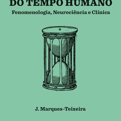 Capa de livro verde com ilustração de ampulheta e texto em português