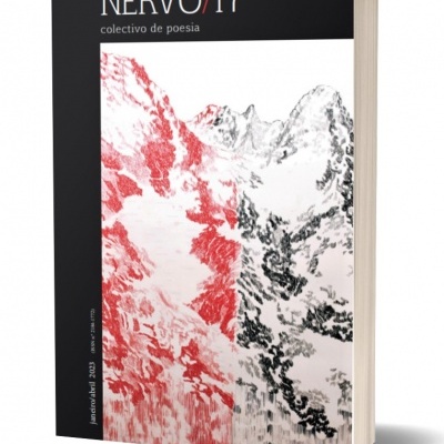 Capa de livro NERVO/17 colectivo de poesia com ilustração de montanhas nevadas em vermelho e preto