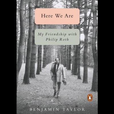 Capa de livro Here We Are com homem a caminhar numa alameda de árvores