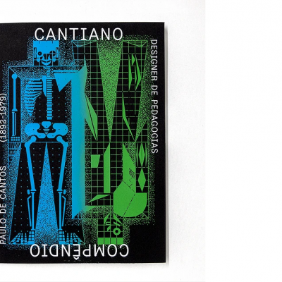 Livro com capa preta e ilustrações geométricas coloridas