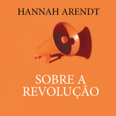 Capa de livro laranja com megafone e texto 'SOBRE A REVOLUÇÃO'