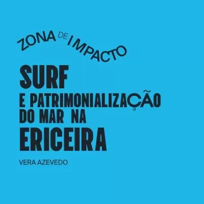 Capa azul de livro com texto em preto sobre surf e património na Ericeira.