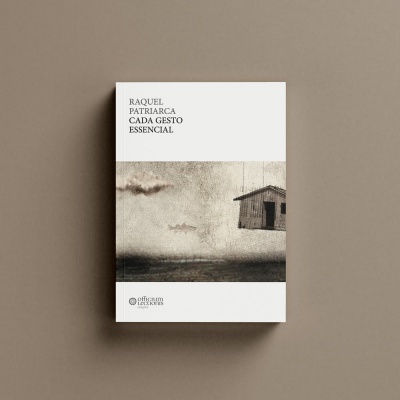 Capa do livro 'Cada Gesto Essencial' de Raquel Patriarca com imagem artística e texto preto.