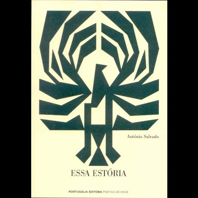 Capa do livro 'Essa Estória' de António Salvado com ilustração preta abstrata sobre fundo bege.