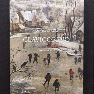 Capa de livro com cena de inverno e pessoas a patinar no gelo
