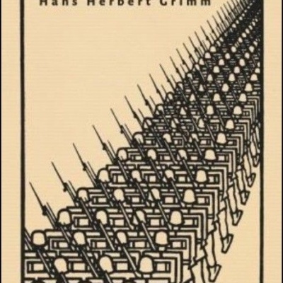 Capa de livro 'SCHLUMP' de Hans Herbert Grimm com ilustração de soldados em fila.
