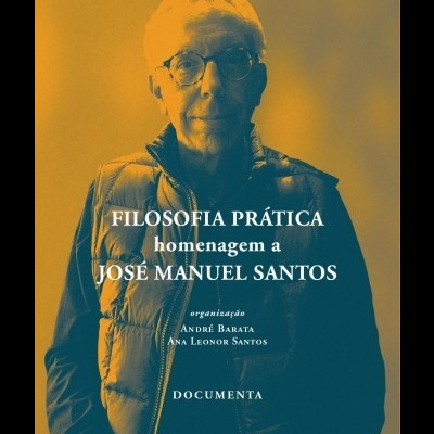 Capa de livro com fotografia de homem idoso e texto branco em fundo laranja