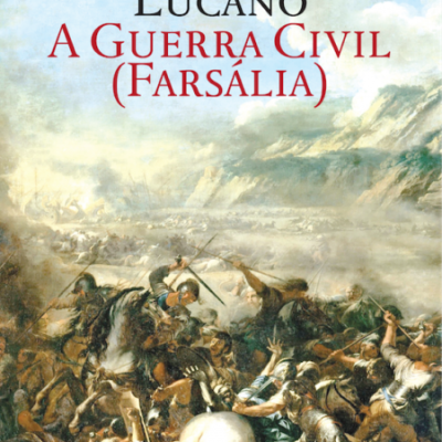 Capa de livro com ilustração de batalha histórica e texto informativo