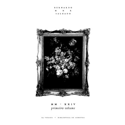 Capa de livro com pintura de flores em moldura dourada e texto acima e abaixo