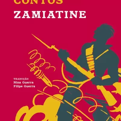 Capa de livro vermelha com ilustração de figura segurando arma e texto do título e autor