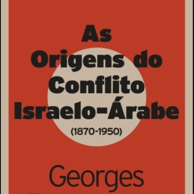 Capa de livro vermelha com texto sobre conflito Israelo-Árabe