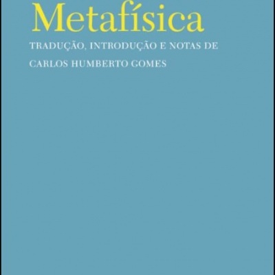 Capa azul de livro 'Aristóteles Metafísica' com texto branco e amarelo