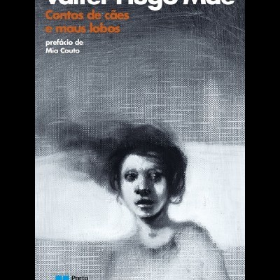 Capa do livro Cantos de cães e maus lobos de Valter Hugo Mãe com ilustração cinzenta e texto em branco e laranja