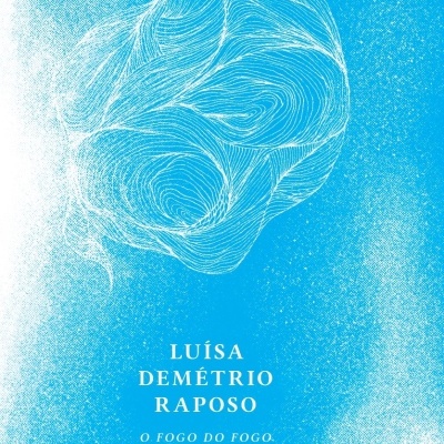 Capa de livro azul com ilustração abstrata e texto branco